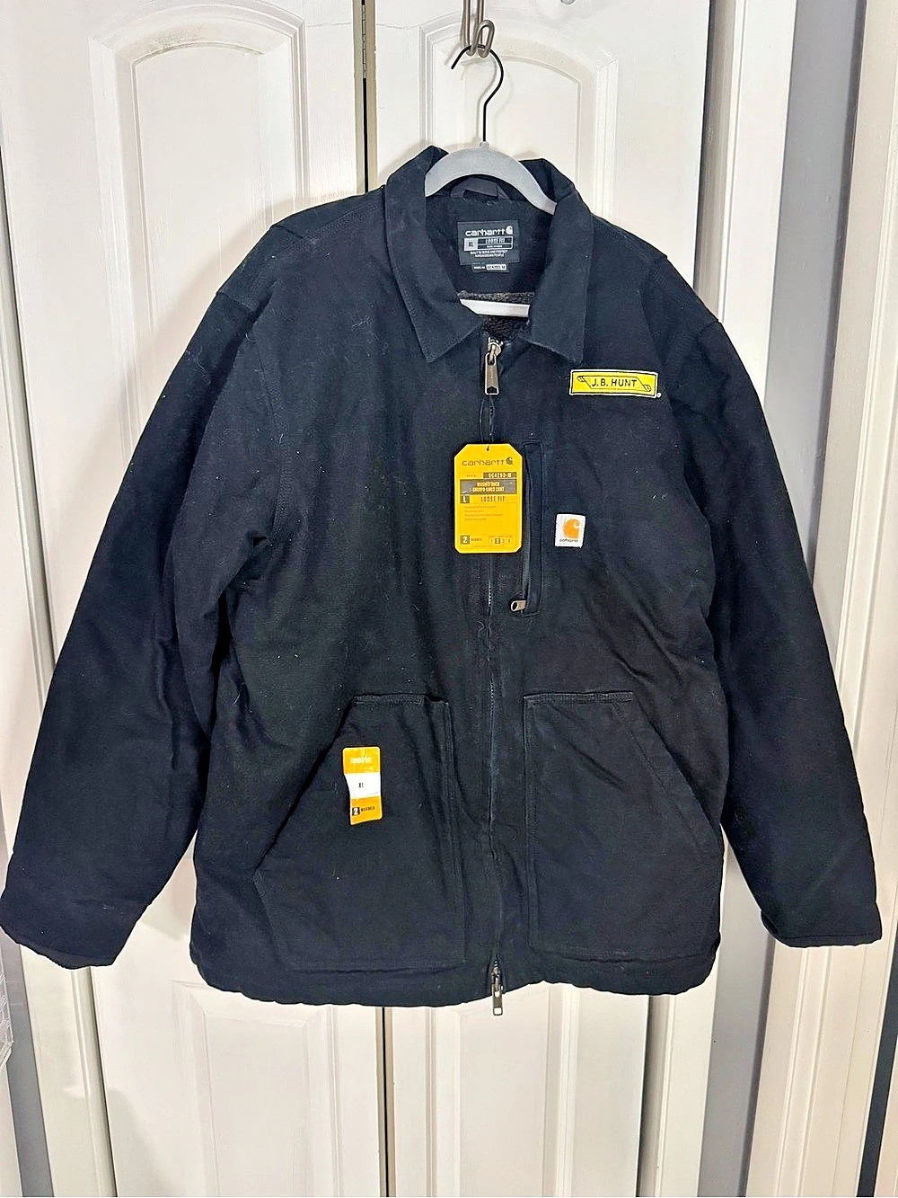 Carhartt J.B. Hunt Jacket Black Loose Fit Sherpa-Style Lined Jacket Size XL